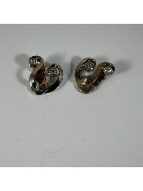 Vintage Mazer Gold-Tone & Clear Rhinestone Clip-On Earrings
